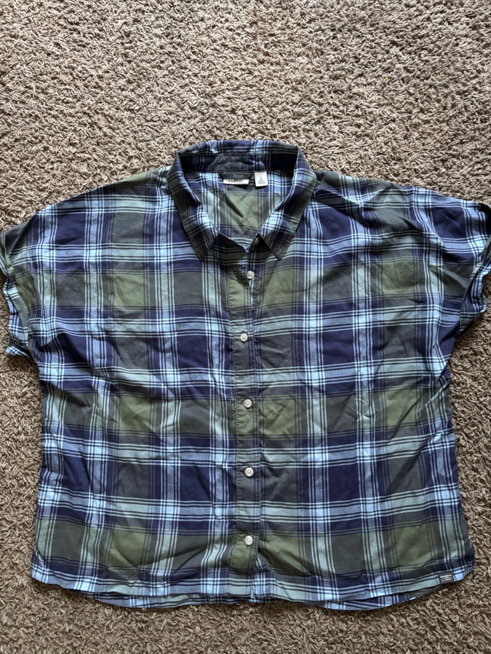 L.L. Bean Women's Plaid Button-Down Shirt - Blue & Olive